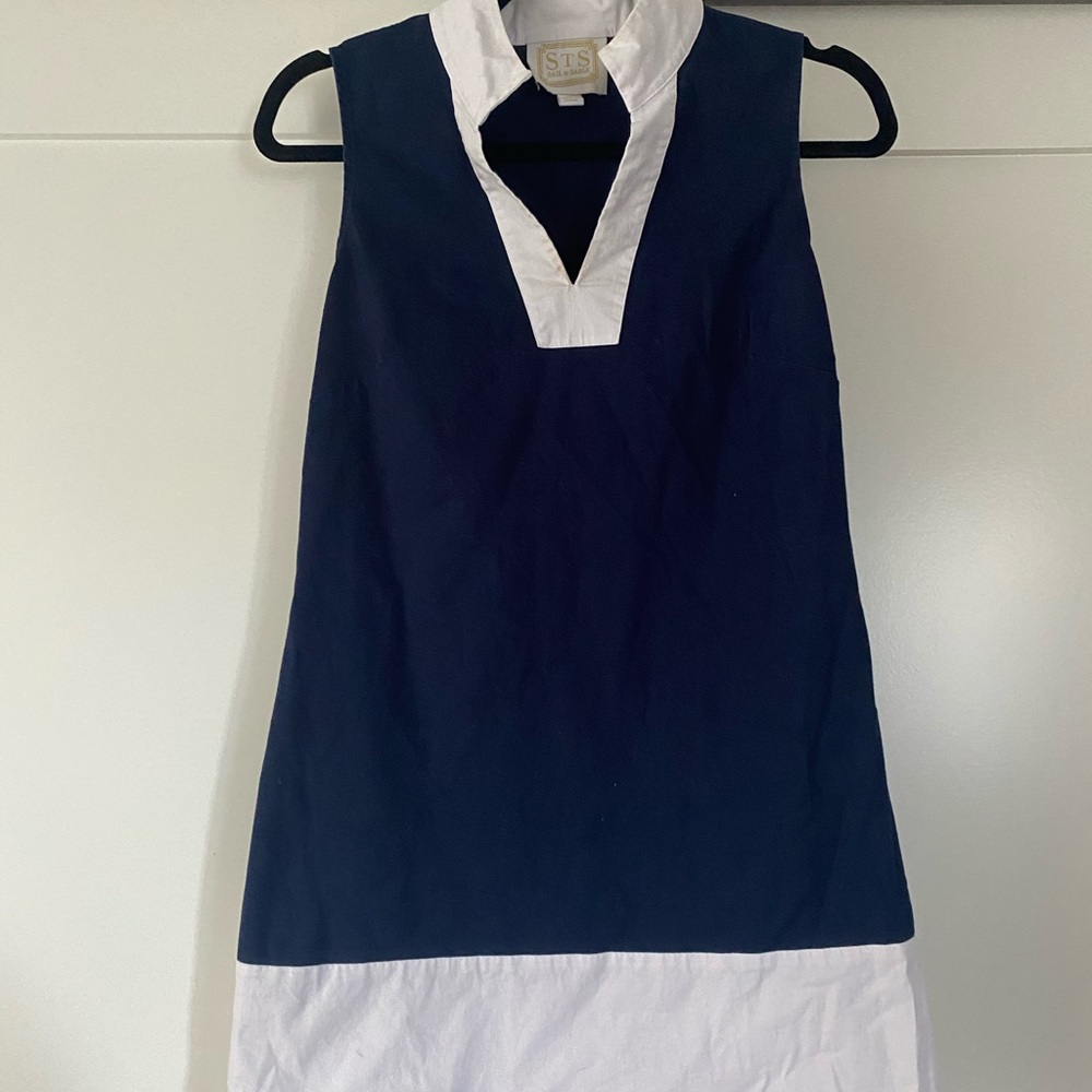 Blue and white dress